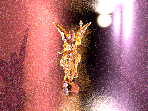 Rendering of 'Lucy' in a Cornell box with diffuse sides, but glossy surfaces for floor, back, and ceiling.