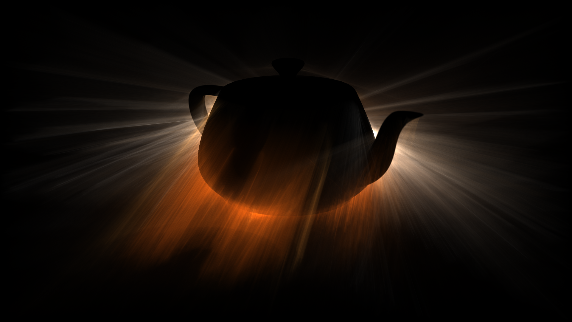 Rendering of the teapot scene, but only volumetric light rays.