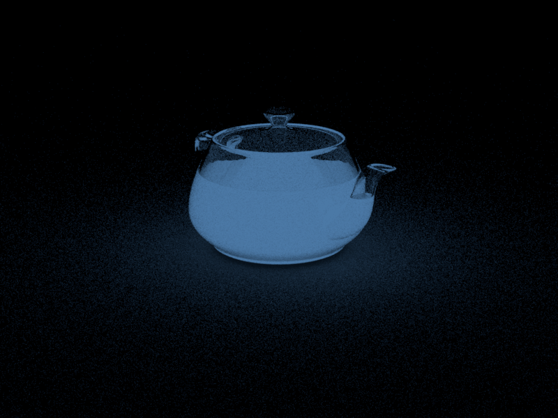 Rendering of a glass teapot containing thick, blue, glowing liquid.