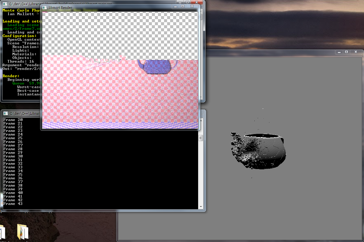 Two screenshots of ongoing renders.
