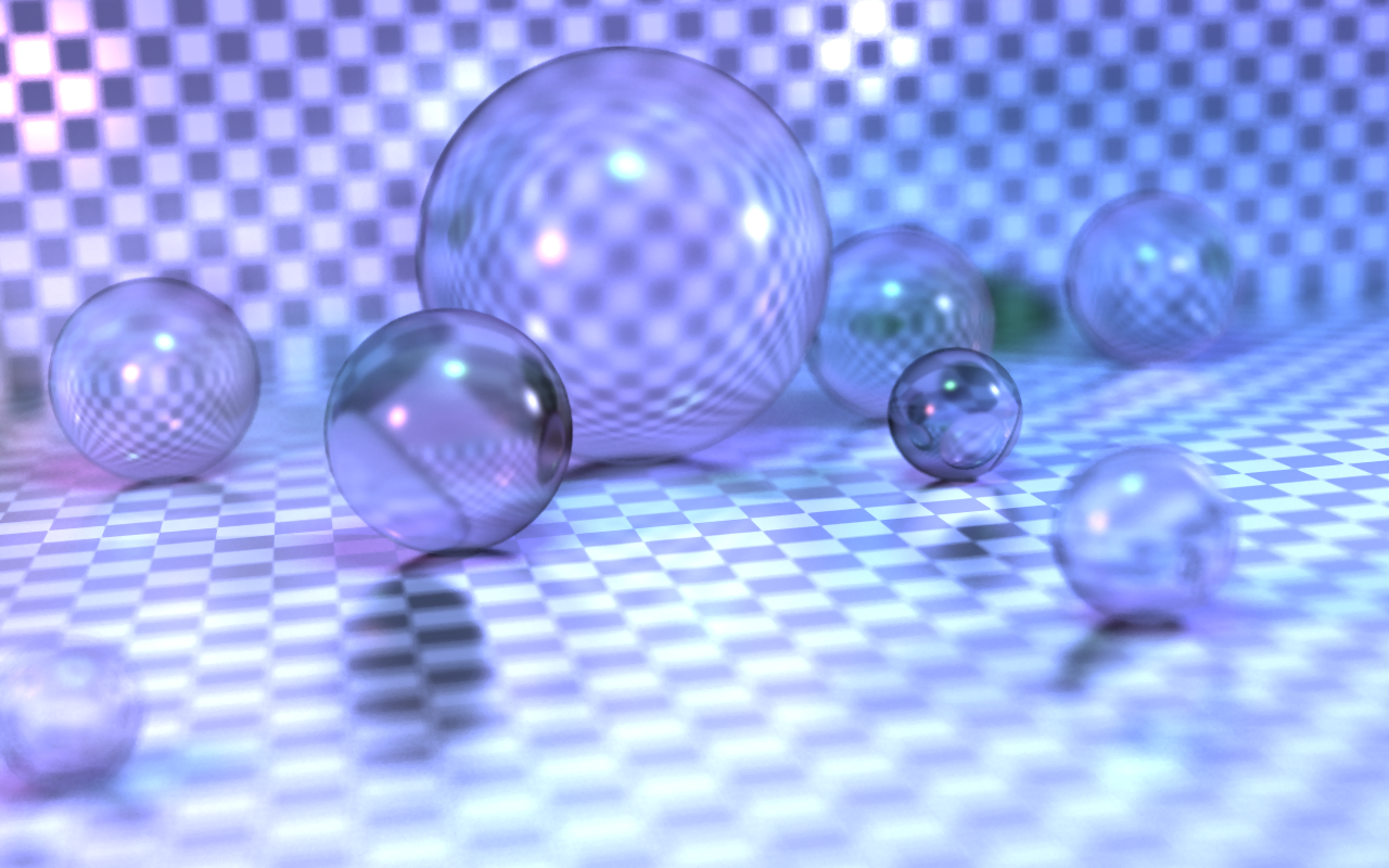 Rendering of some spheres in a checkerboard environment.