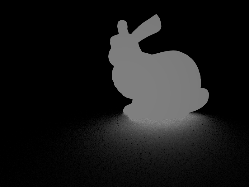 Seven renderings of emissive bunnies on a plane, with the plane having varying glossiness.