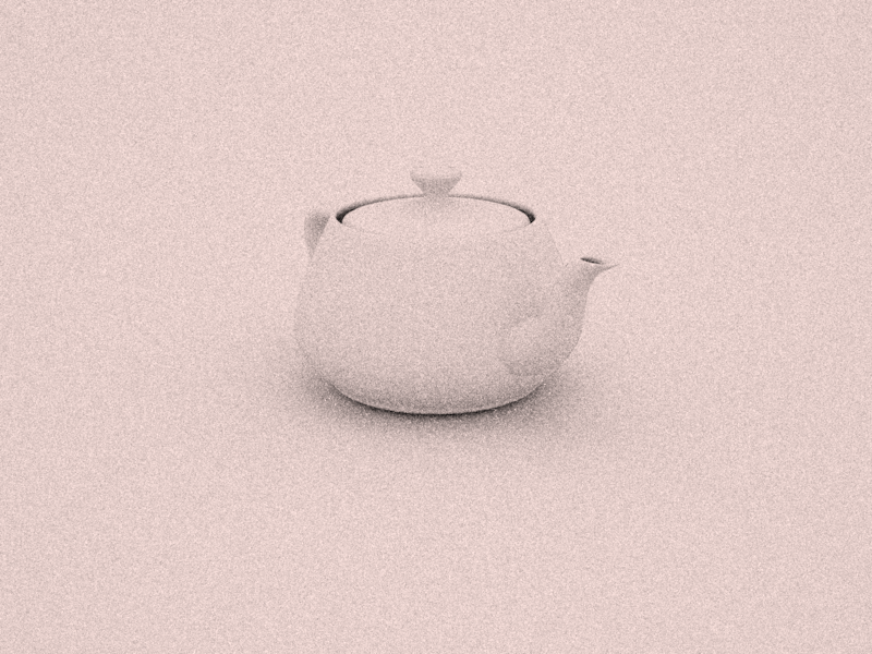 Rendering of required scene: a teapot on a plane, including indirect light.