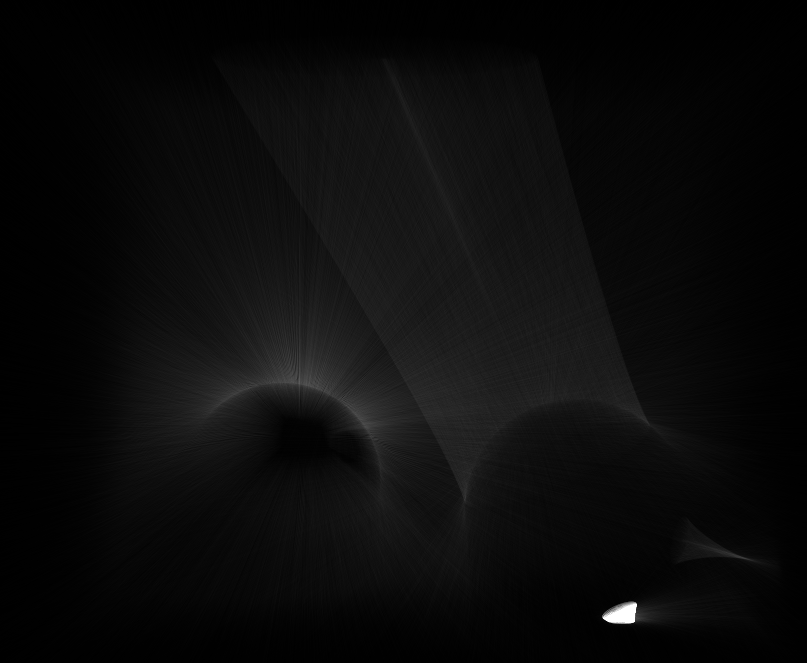 Visualization of light paths for caustics in SmallPT scene.