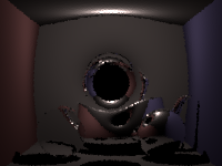 Rendering of black hole in a Cornell box.