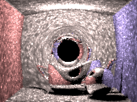 Rendering of black hole in a Cornell box.
