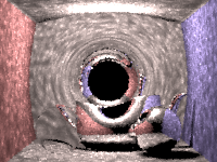 Rendering of black hole in a Cornell box.