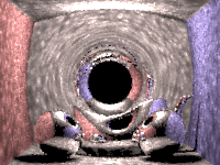 Rendering of black hole in a Cornell box.