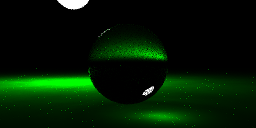 Rendering of glass sphere on a green plane with 500 photon gather lookup.