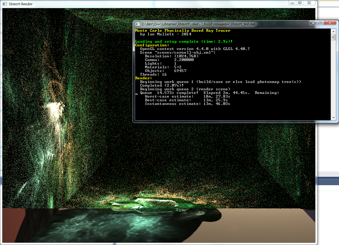 Screenshot of windows showing rendering in progress.