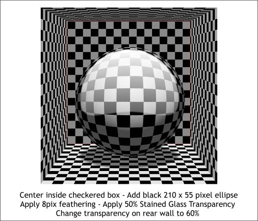 Transparent sphere in checkerboard box.