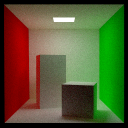 Rendering of a pathtraced Cornell box with the classic two boxes.