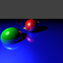 Raytraced scene with brighter reflections.