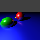 Raytraced scene with glossy reflections.