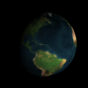 Four renderings of the Earth, respectively with nearest, bilinear, bicubic, and Gaussian (normal) texture filtering for the planetary surface.