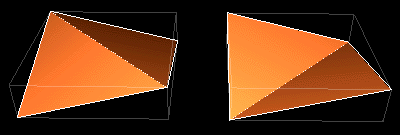 Demonstration that the surface through four points can be different, even though the vertices are the same.